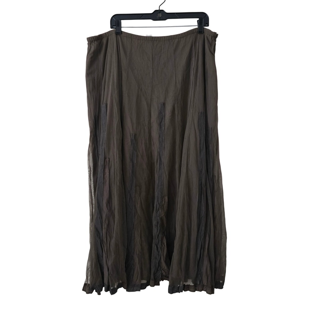 J. Jill Brown Mesh Overlay Ribbon Detail Midi‎ Skirt Plus Size 2X Woman Boho